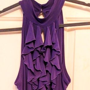 Indigo knit front ruffle sleeveless blouse size large